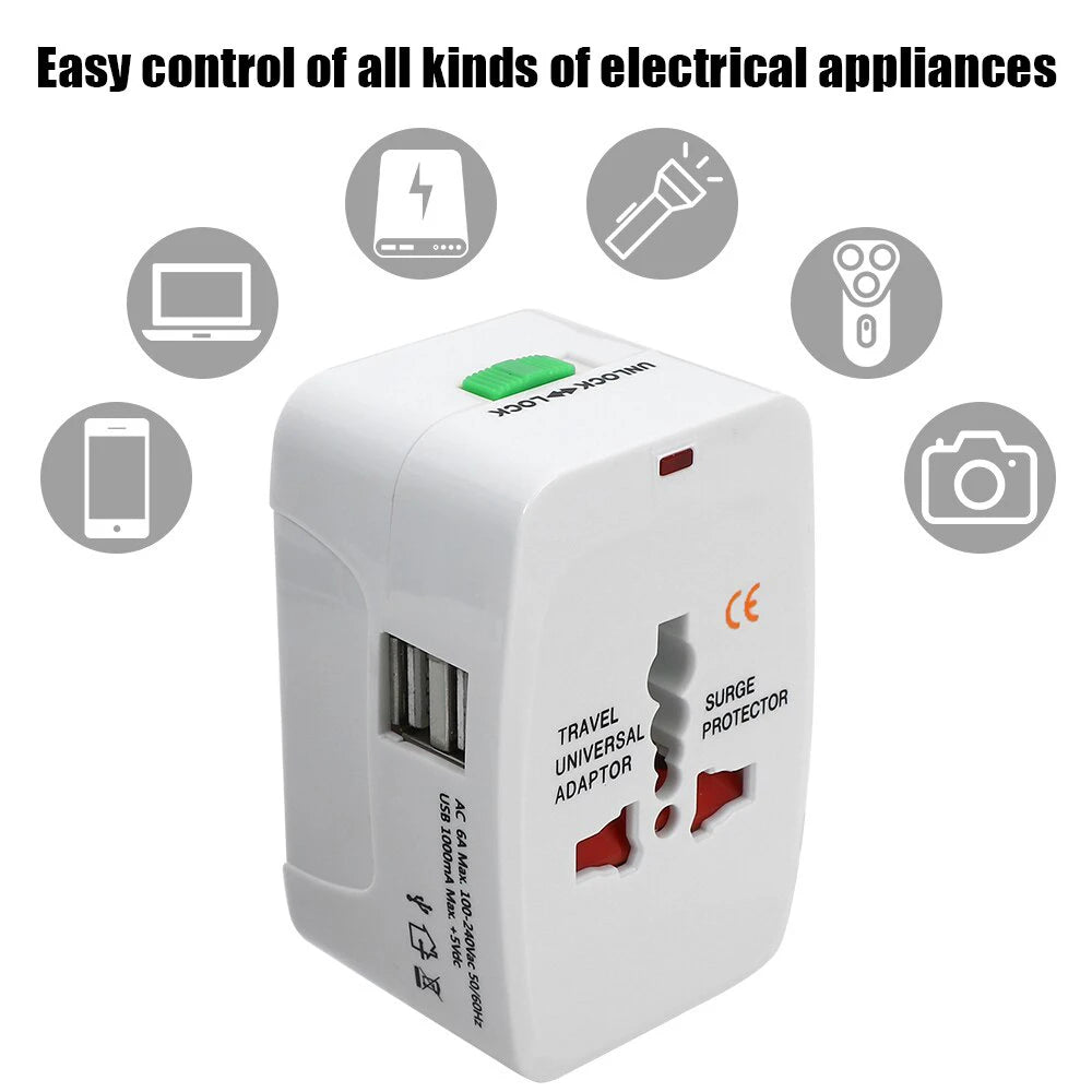 Protable AU US UK EU Converter All in One International Plug Adapter 2 USB Type C Ports World Travel AC Power Charger Adapter