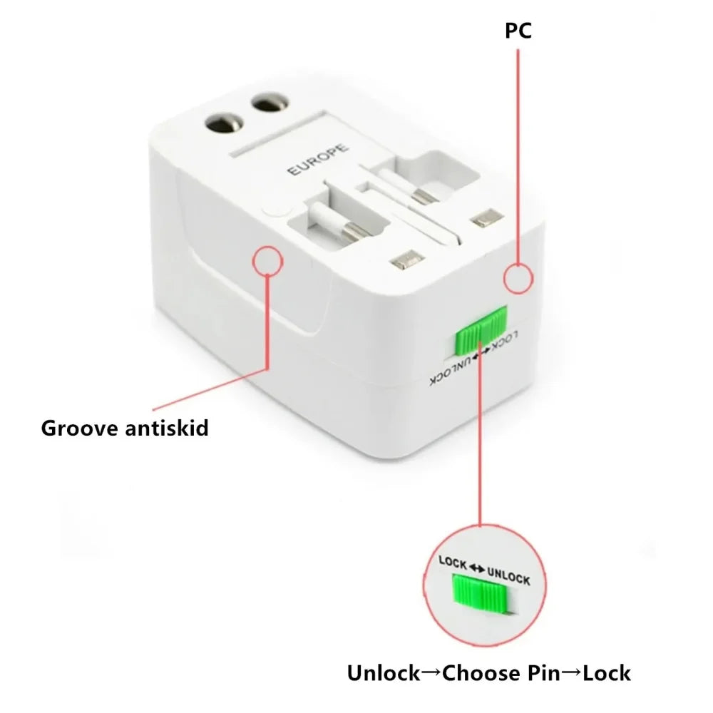 Protable AU US UK EU Converter All in One International Plug Adapter 2 USB Type C Ports World Travel AC Power Charger Adapter