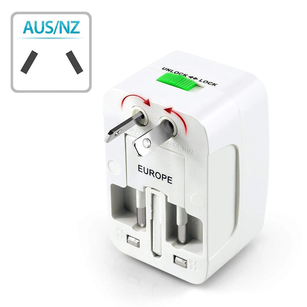 Protable AU US UK EU Converter All in One International Plug Adapter 2 USB Type C Ports World Travel AC Power Charger Adapter